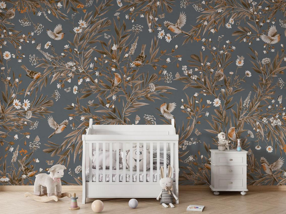 Mural Playful Robins Vintage blue – Kikki Belle – imagem 1