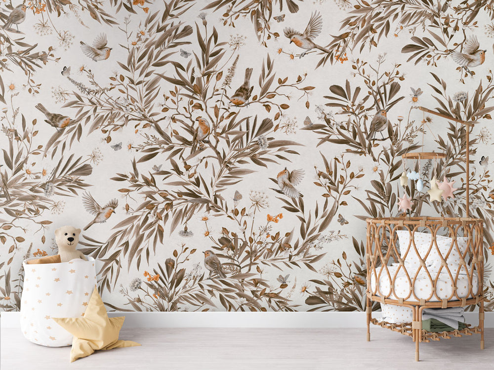 Mural Playful Robins Vintage white – Kikki Belle – imagem 1