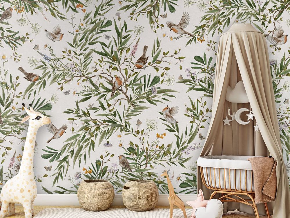 Mural Playful Robins white – Kikki Belle – imagem 1