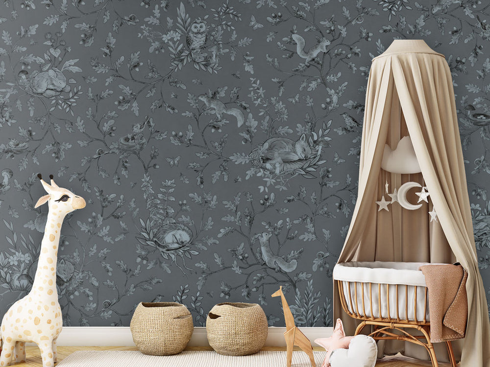 Mural Playful Woods Monochrome blue – Kikki Belle – imagem 1