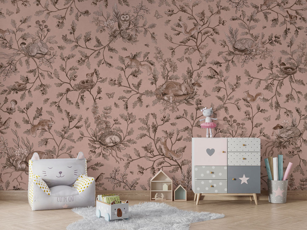 Mural Playful Woods Monochrome pink – Kikki Belle – imagem 1