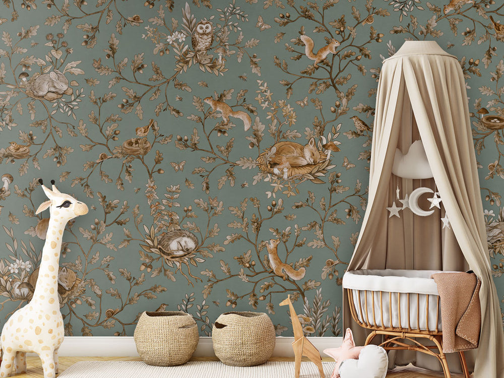Mural Playful Woods Vintage green – Kikki Belle – imagem 1