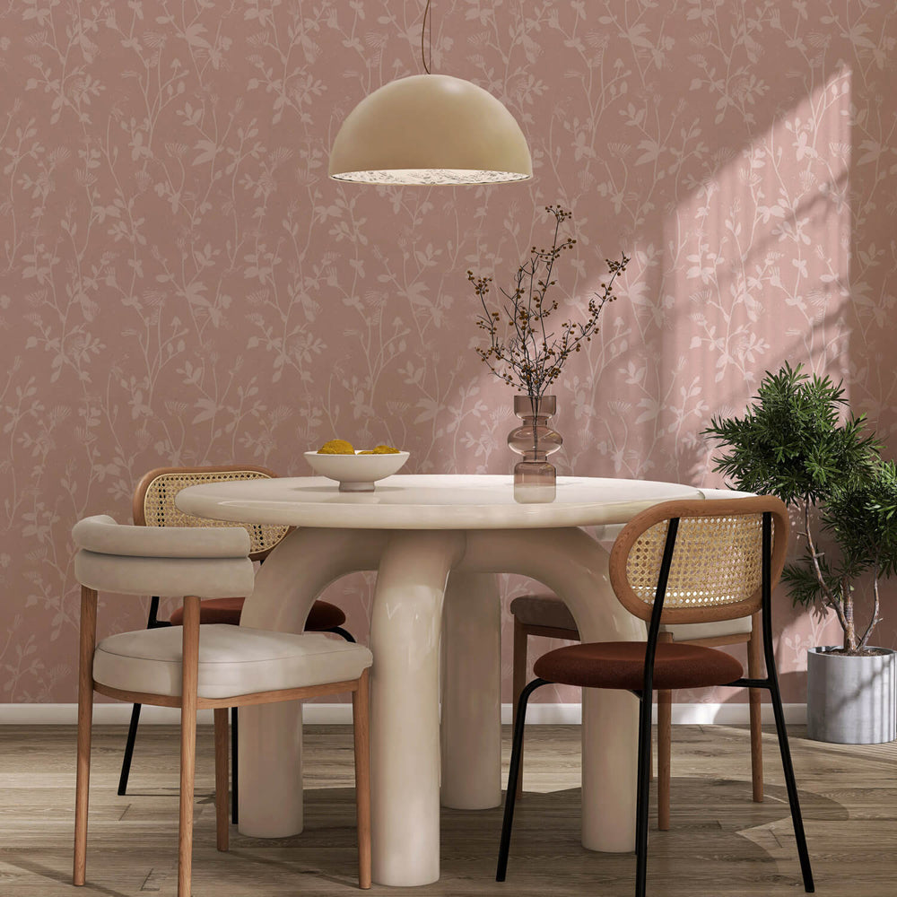 Papel de Parede Feather Plant — Rosa Blush Sian Zeng — detalhe do padrão