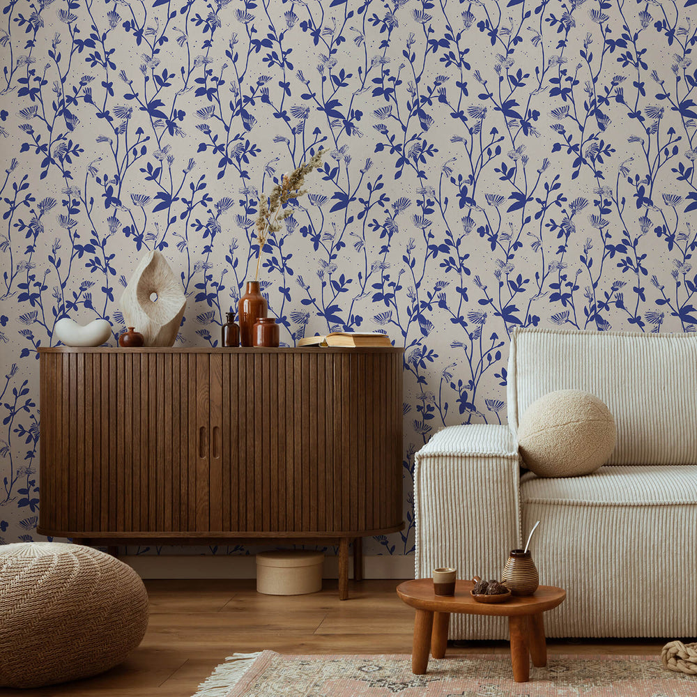 Papel de Parede Feather Plant — Azul Ultramarino Sian Zeng