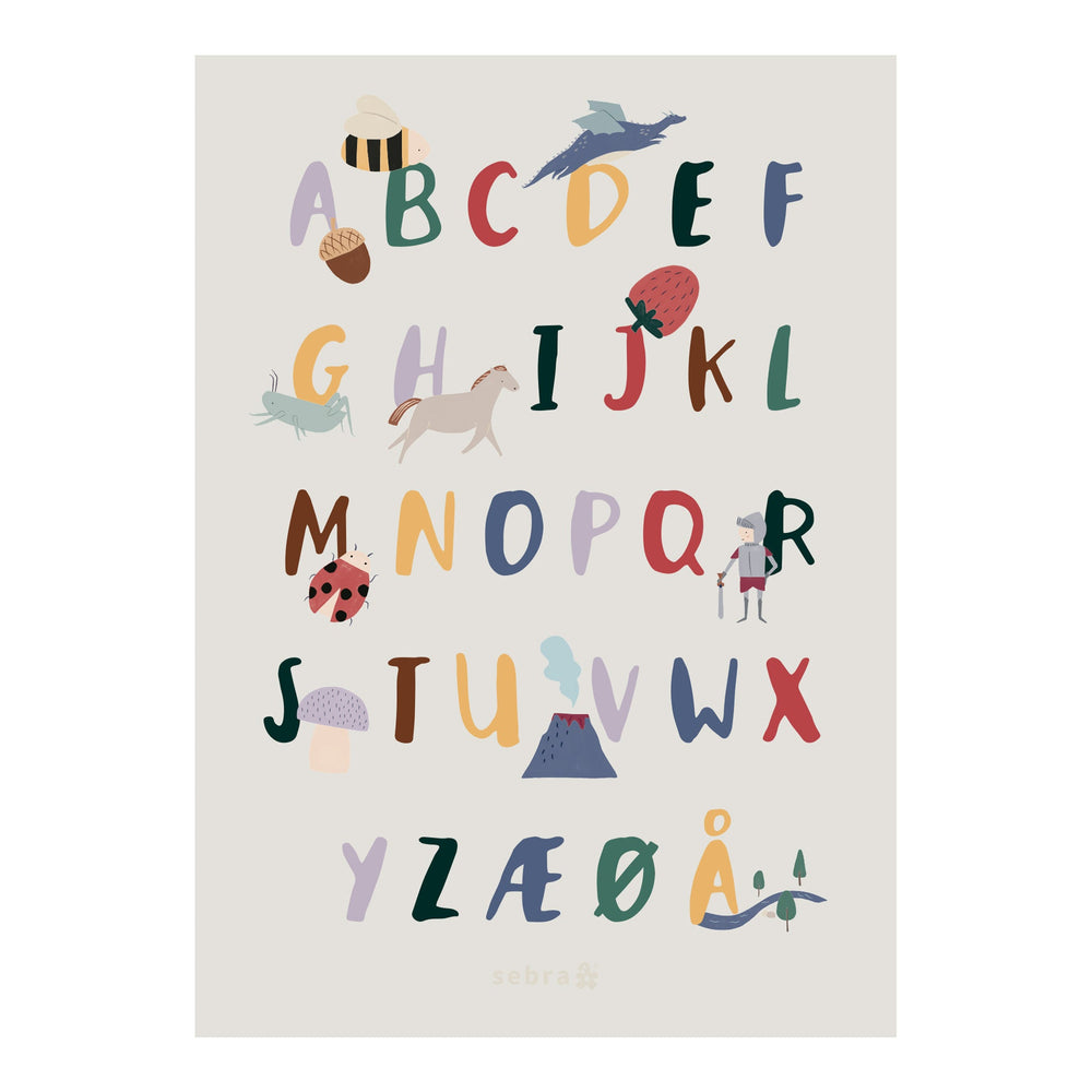 Póster Alfabeto Pixie e Dragon — dinamarquês | Sebra — Multicolored