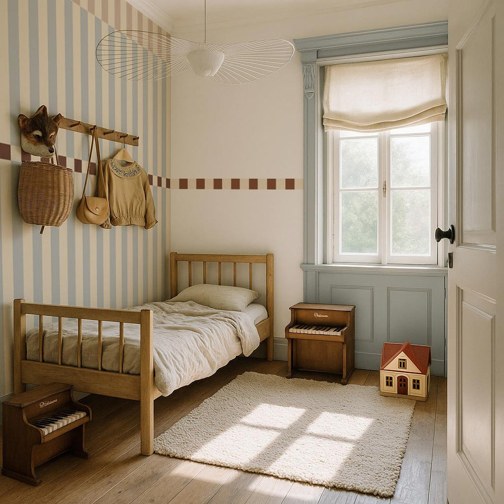 Papel de Parede Stripes nostalgia beige blue – Dekornik – imagem 1