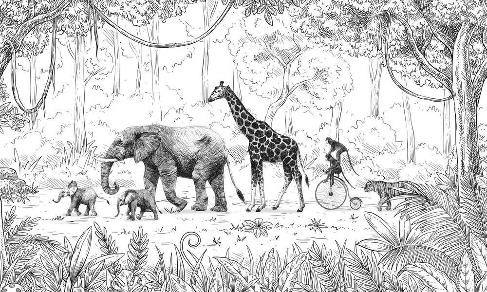 Mural Animal Parade BW – Kikki Belle – imagem 1