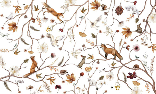 Mural Playful Forest White seamless panorama – Kikki Belle – imagem 1