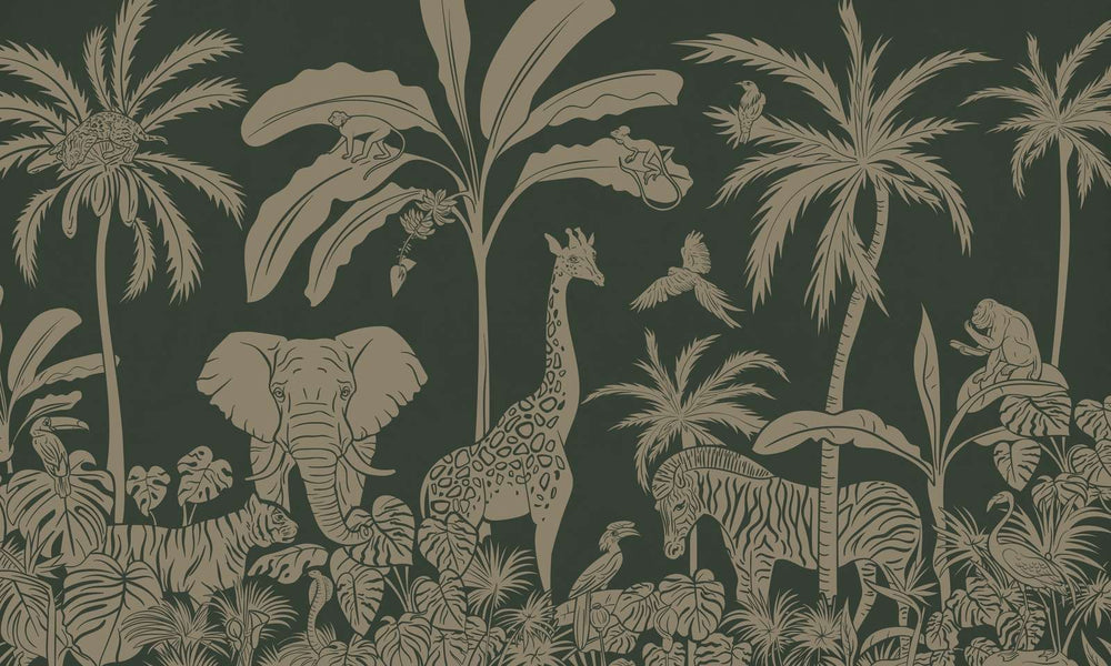 Mural Monochrome Jungle Green Vintage – Kikki Belle – imagem 1