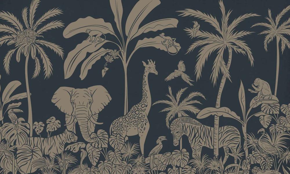 Mural Monochrome Jungle Blue Vintage – Kikki Belle – imagem 1