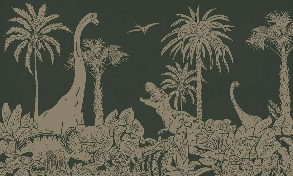 Mural Monochrome Dino Green Vintage – Kikki Belle – imagem 1