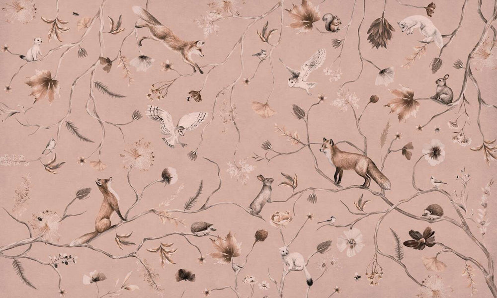 Mural Playful Forest Monochrome pink – Kikki Belle – imagem 1