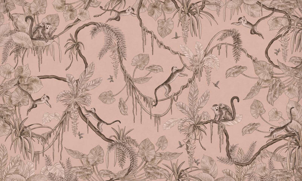 Mural Playful Monkeys Monochrome pink – Kikki Belle – imagem 1