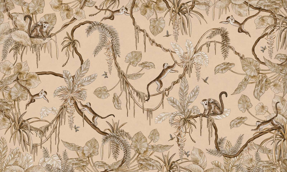 Mural Playful Monkeys Vintage beige – Kikki Belle – imagem 1