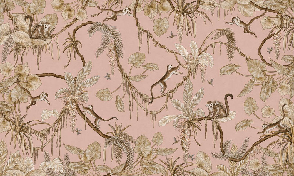 Mural Playful Monkeys Vintage pink – Kikki Belle – imagem 1