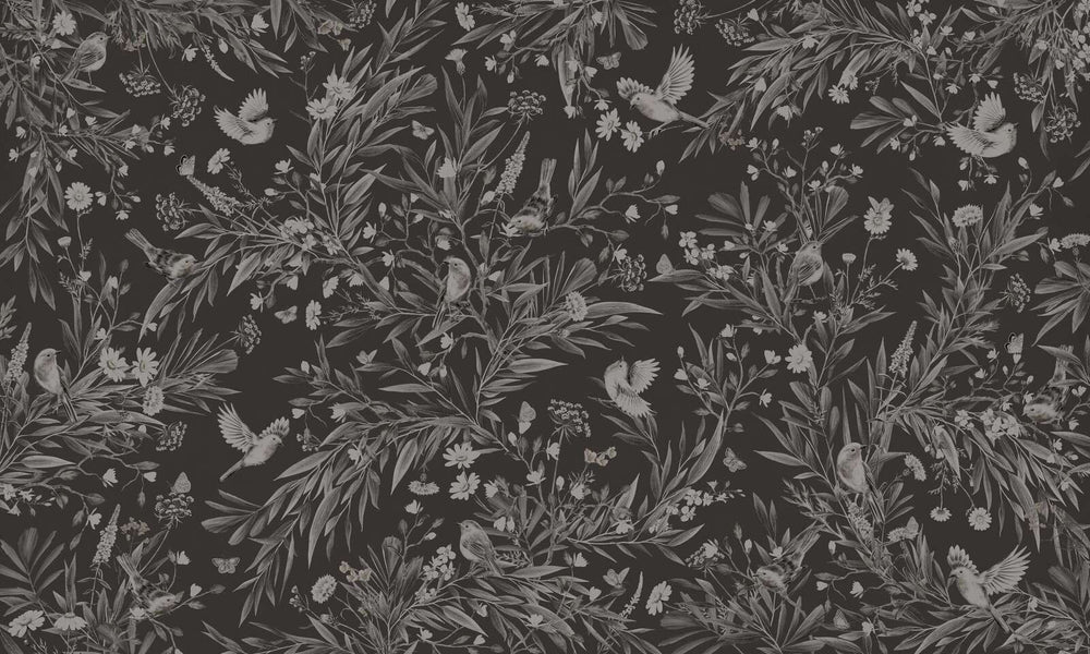 Mural Playful Robins Monochrome black – Kikki Belle – imagem 1
