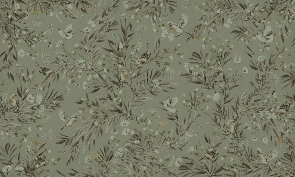 Mural Playful Robins Monochrome green – Kikki Belle – imagem 1