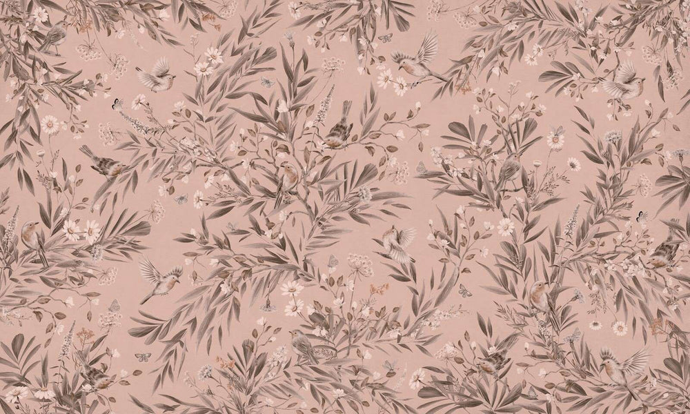 Mural Playful Robins Monochrome pink – Kikki Belle – imagem 1