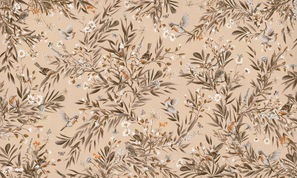 Mural Playful Robins Vintage beige – Kikki Belle – imagem 1