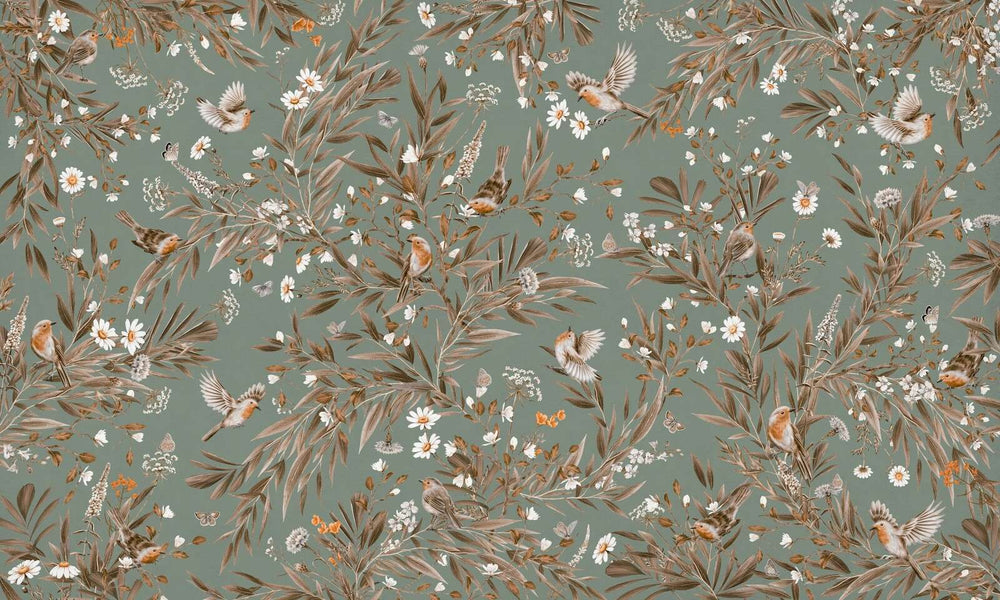Mural Playful Robins Vintage green – Kikki Belle – imagem 1