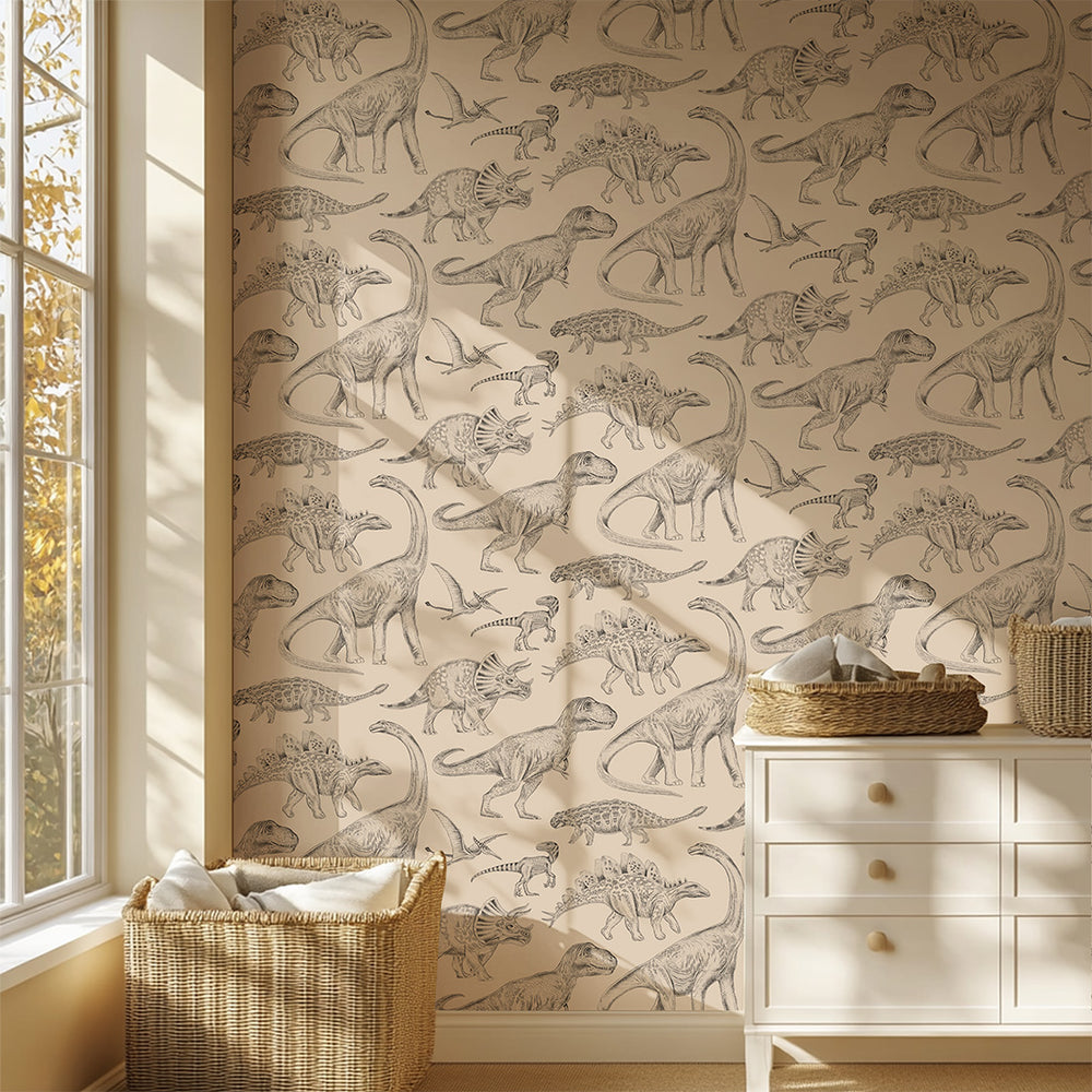 Papel de Parede Dinosaurs – Beige – Pastelowe Love – imagem 1