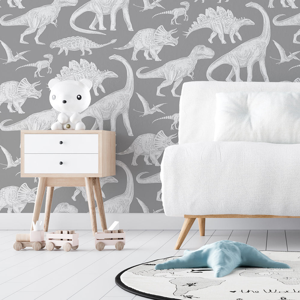 Papel de Parede Dinosaurs – Grey – Pastelowe Love – imagem 1
