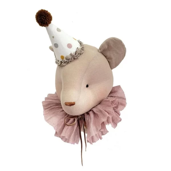 Urso beige com gola rosa ideal para decoração de quartos infantis