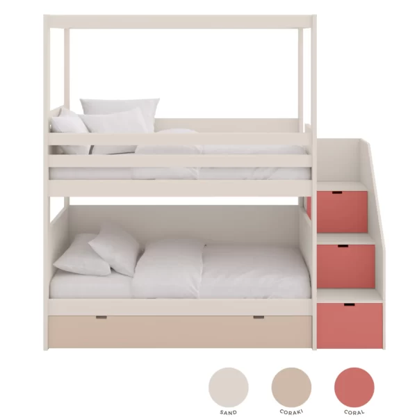 Bunk bed with canopy, storage ladders and drawer bed